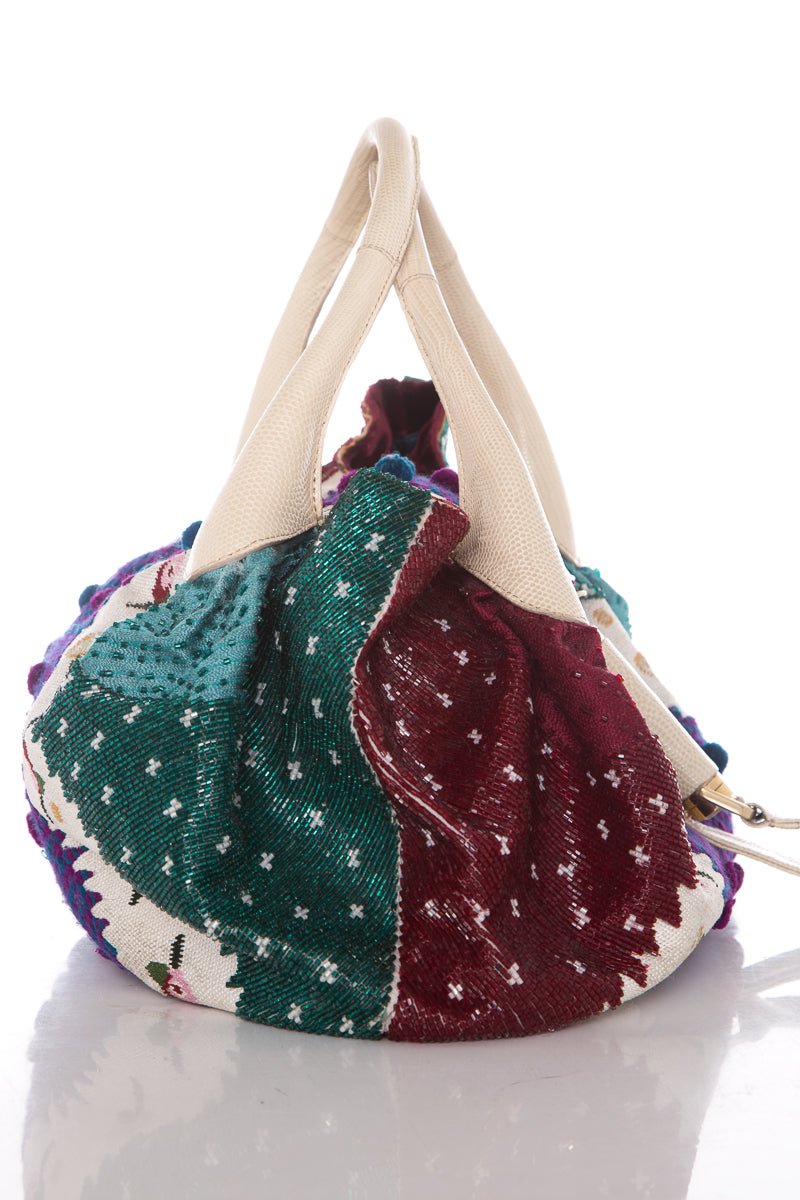 FNDI Ivory &amp; Multicolor Limited Edition Embroidered Spy Hobo