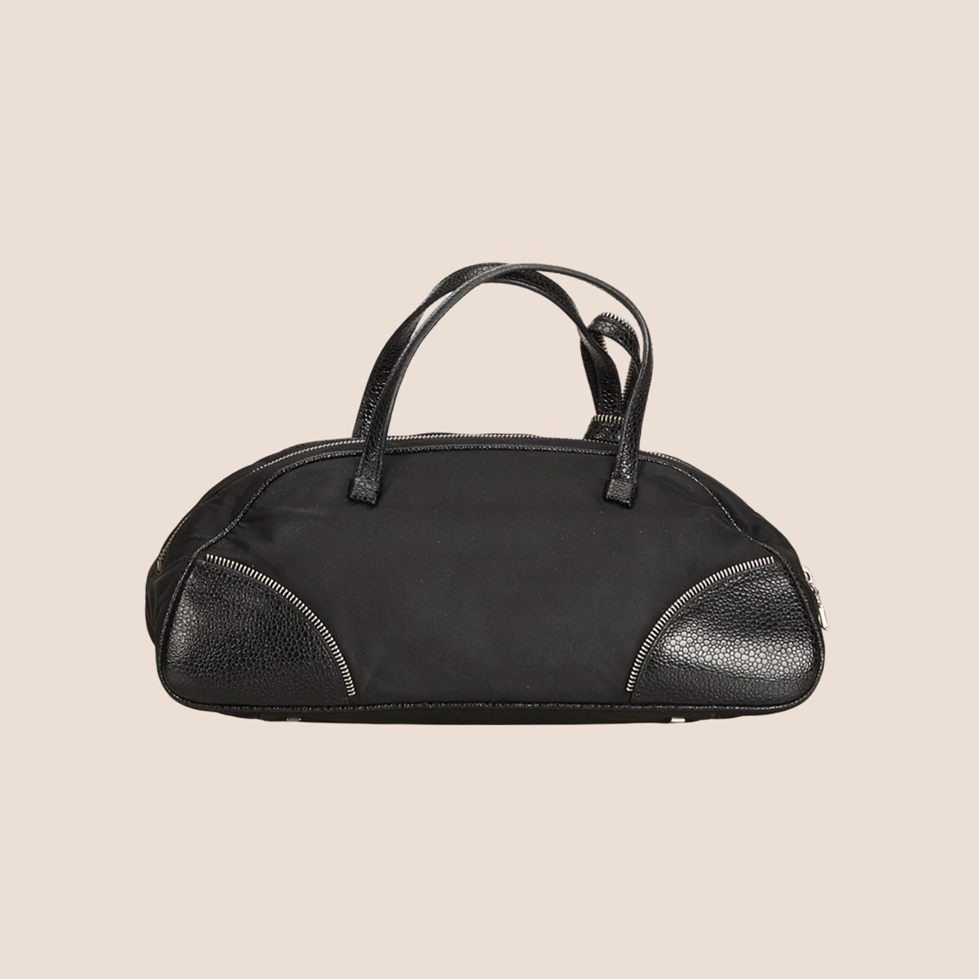 CHRISTIAN DOR BLACK NYLON ZIPPER BOW DETAIL HANDBAG