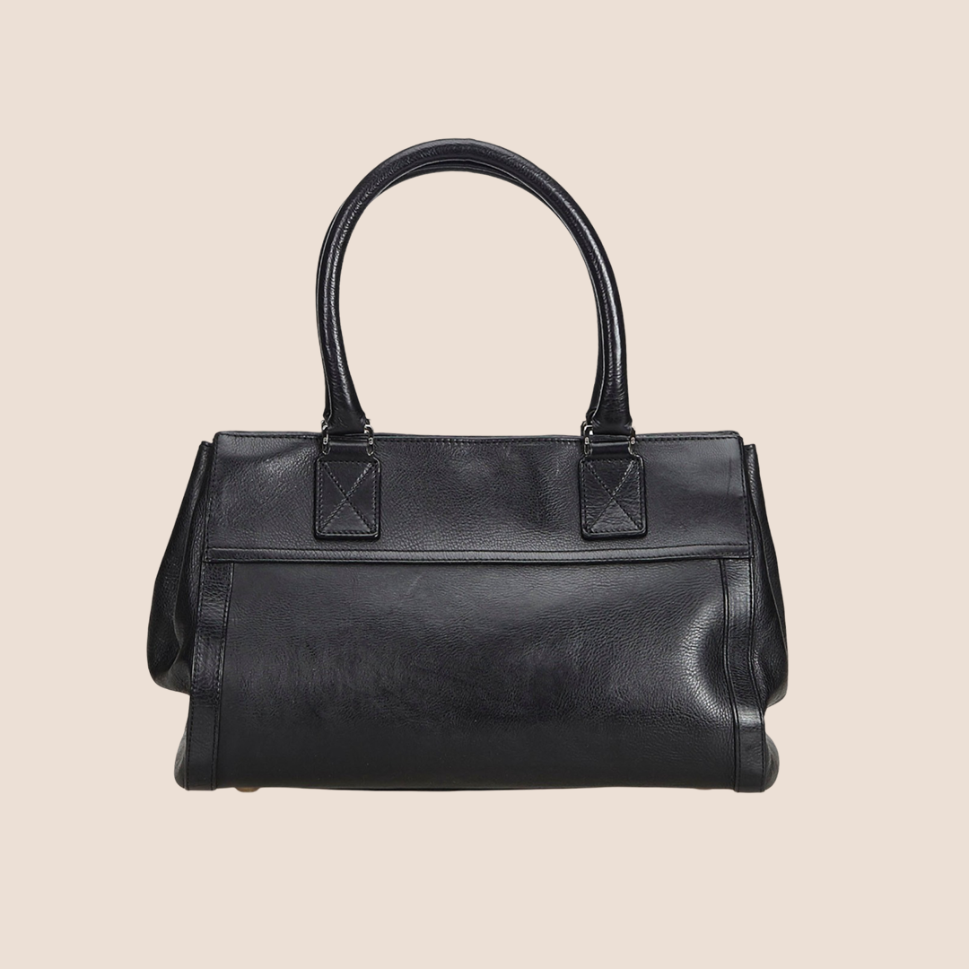 CHRISTIAN DOR BLACK LEATHER FLIGHT TOTE BAG