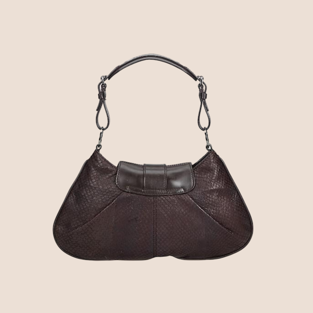 CHRISTIAN DOR BROWN SNAKESKIN BUCKLE FLAP BAG