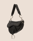 CHRISTIAN DOR BLACK CRYSTAL GROMMET SADDLE BAG