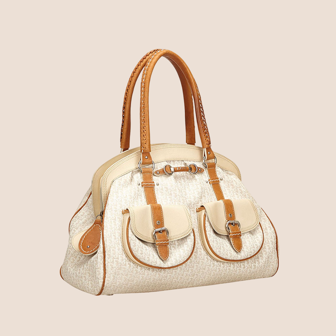 CHRISTIAN DOR BICOLOR DORISSIMO CANVAS SATCHEL BAG