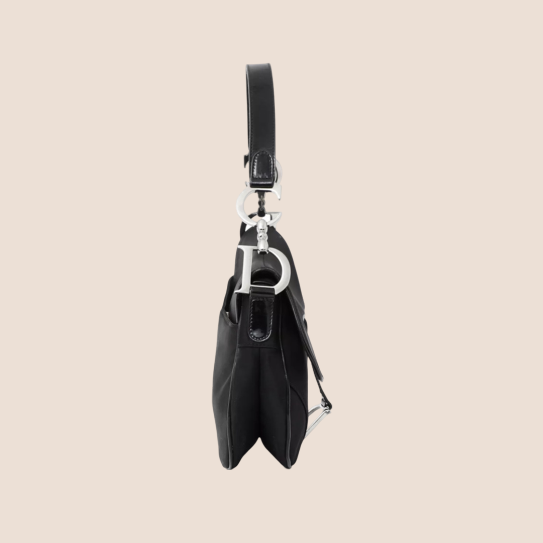 CHRISTIAN DOR BLACK NYLON SADDLE BAG