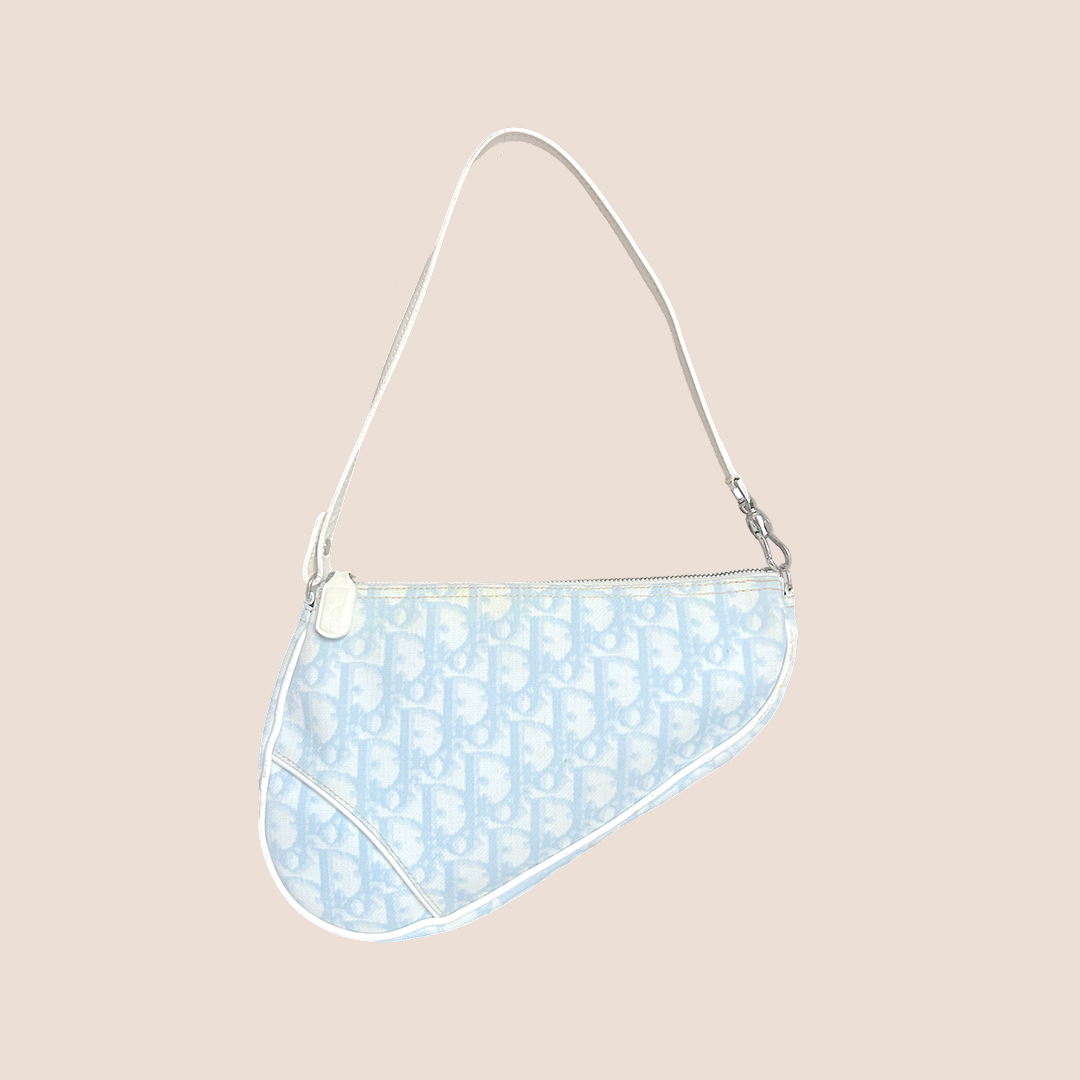 CHRISTIAN DOR BABY BLUE OBLIQUE CANVAS SADDLE BAG
