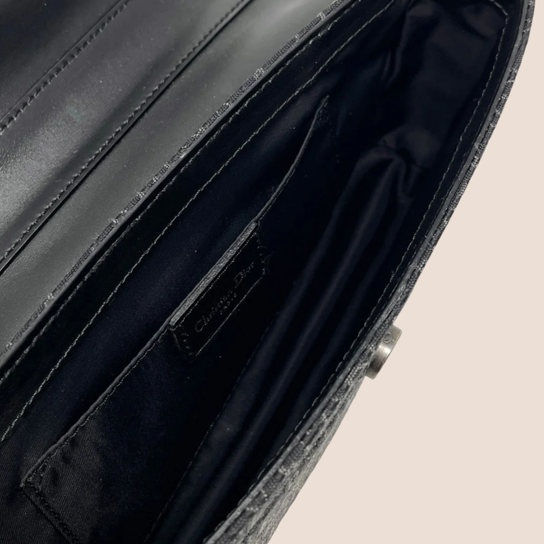 CHRISTIAN DOR BLACK OBLIQUE CANVAS STREET CHIC SHOULDER BAG