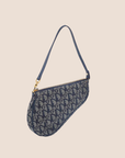 CHRISTIAN DOR BLUE OBLIQUE CANVAS SADDLE BAG