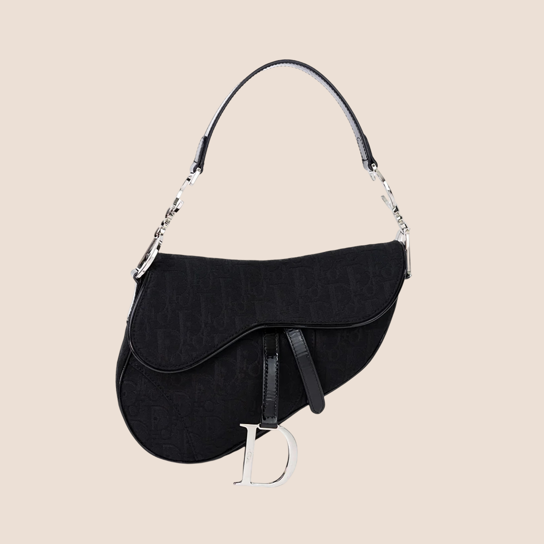 CHRISTIAN DOR BLACK TROTTER CANVAS SADDLE BAG