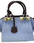 FNDI Crossbody 3 Jour Mini Fringed Studs Tote Blue Denim Shoulder Bag