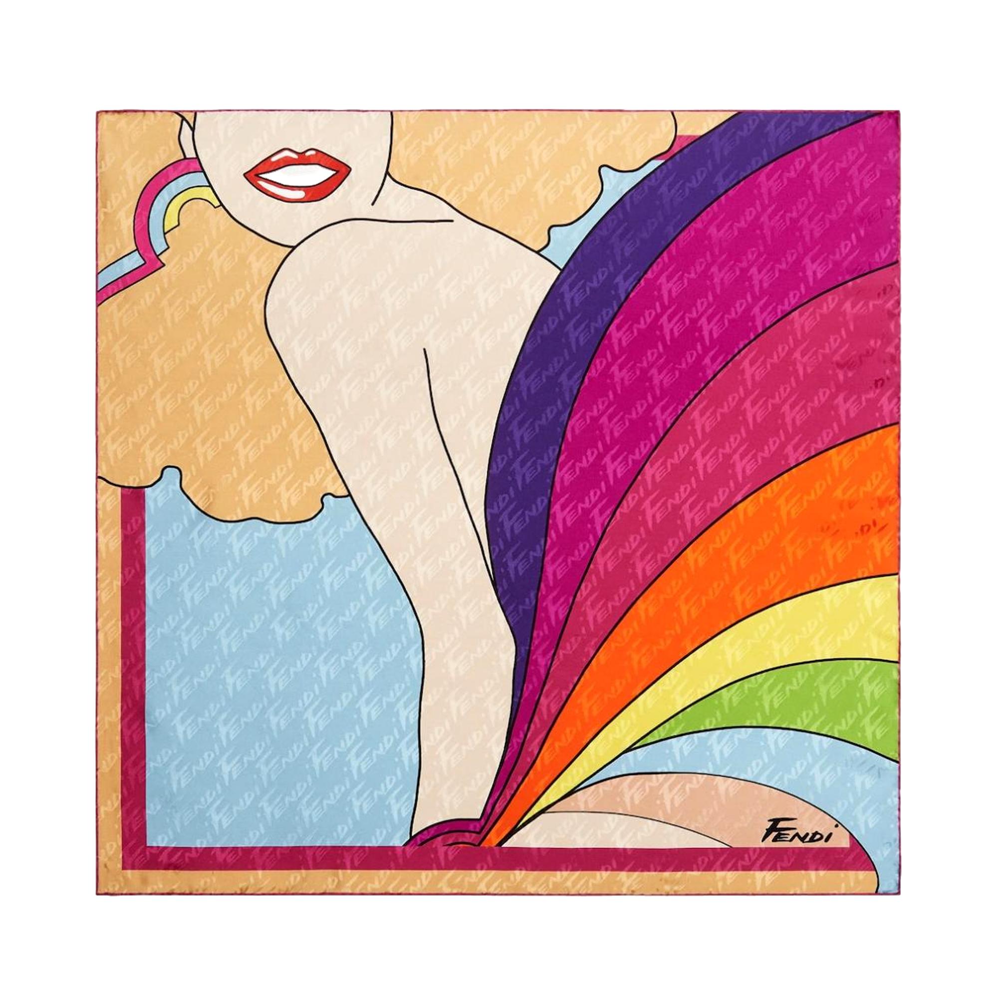FNDI Antonio Lopez Silk Scarf and FF Logo Scrunchie Set FXT359
