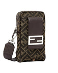 FNDI Baguette Brown Zucca Canvas Phone Holder Crossbody Bag