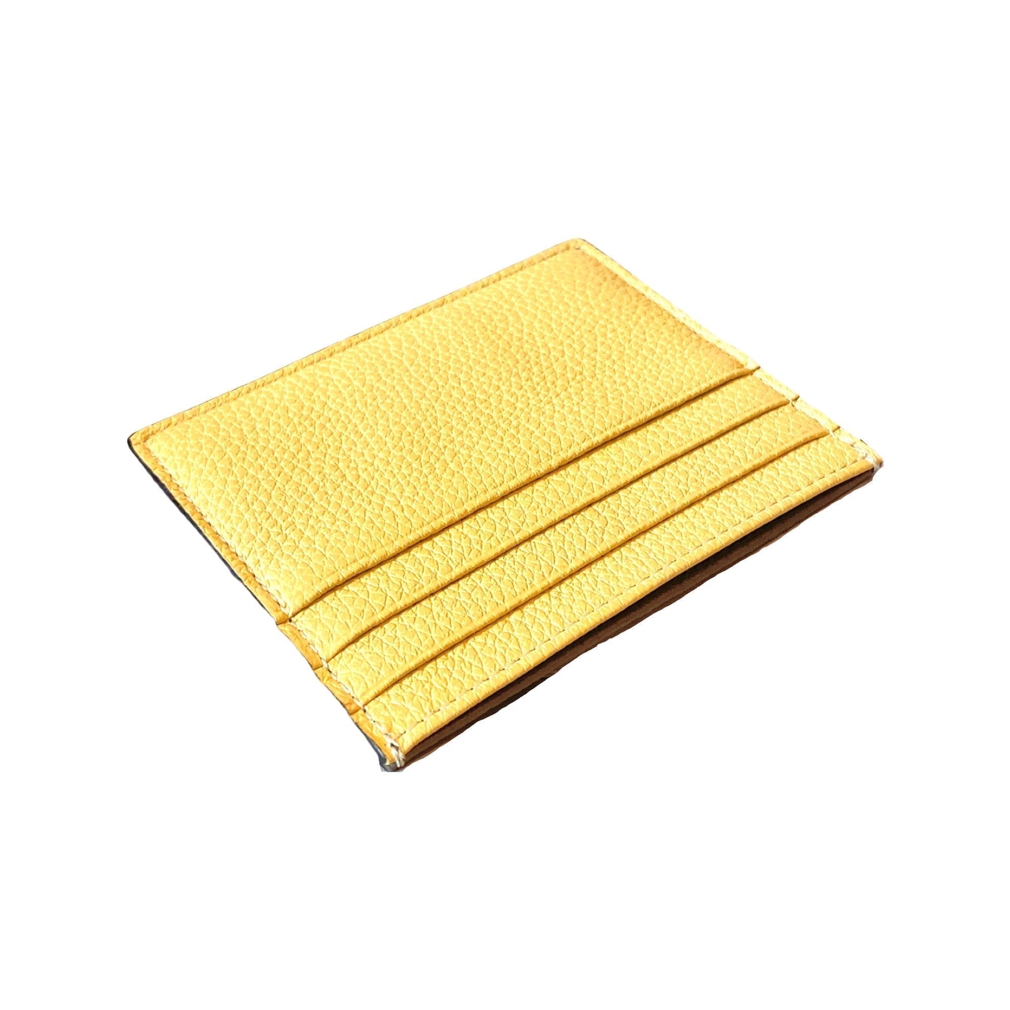 FNDI Baguette Grey and Yellow Grained Leather Card Case Wallet