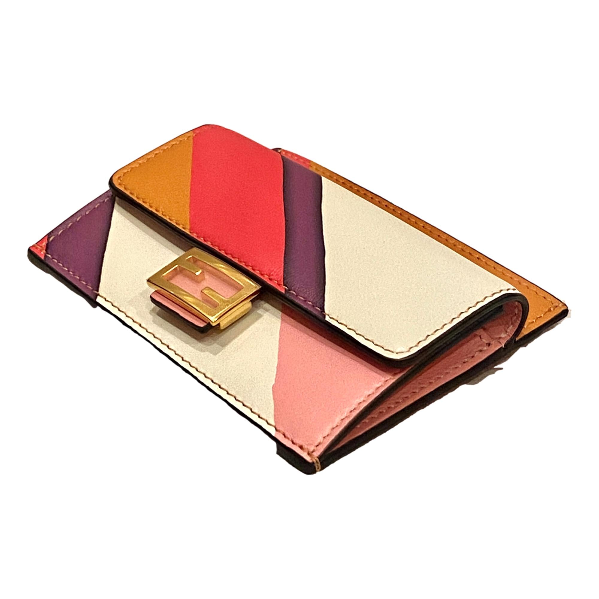 FNDI Baguette Hot Pink Stripe Leather Card Holder Wallet