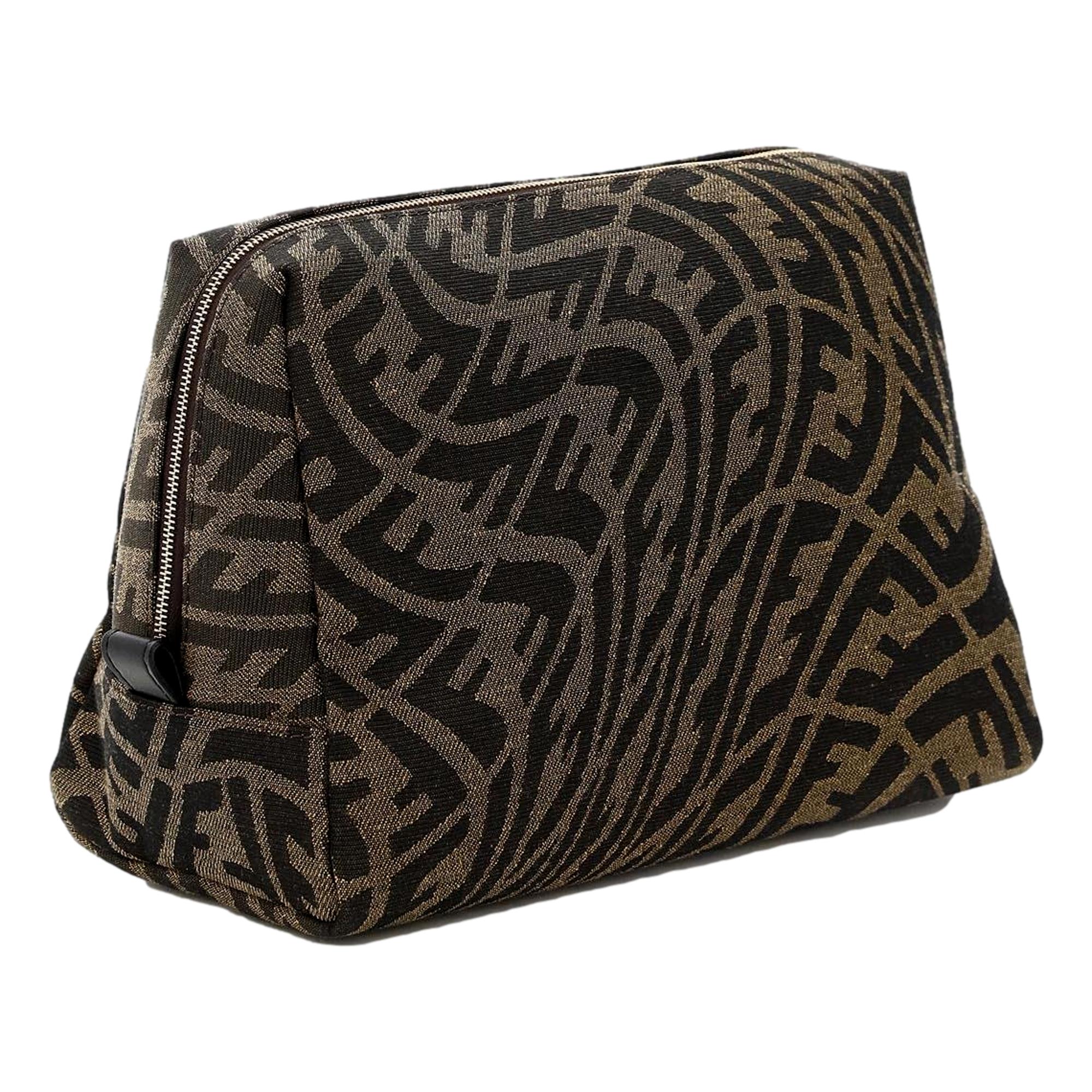 FNDI FF Vertigo Brown Coated Canvas Small Beauty Pouch