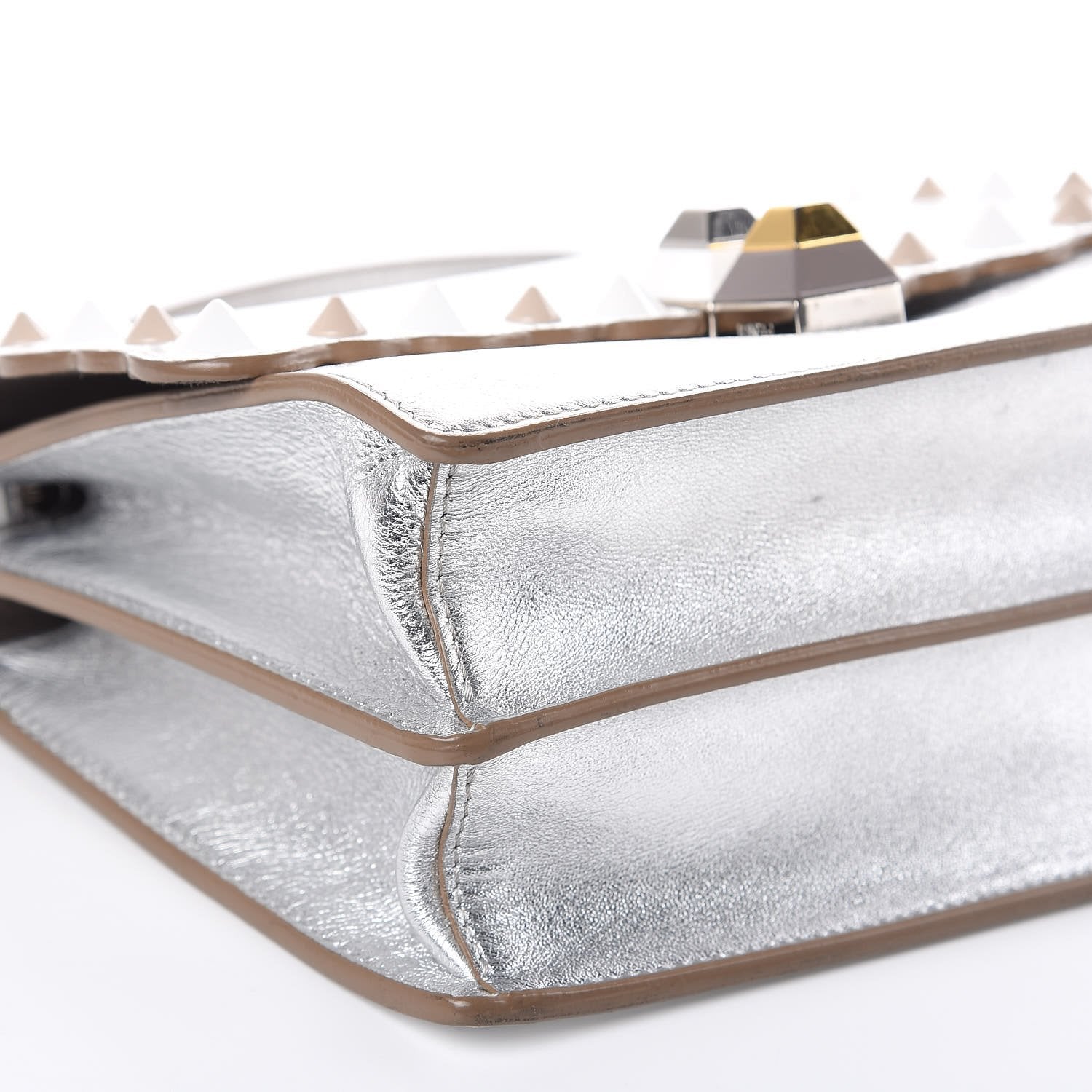 FNDI Kan I Metallic Silver Calfskin Scalloped Studded Bag