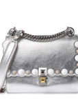 FNDI Kan I Metallic Silver Calfskin Scalloped Studded Bag