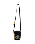 FNDI Karligraphy Studded Black Leather Small Crossbody Bag