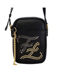 FNDI Karligraphy Studded Black Leather Small Crossbody Bag