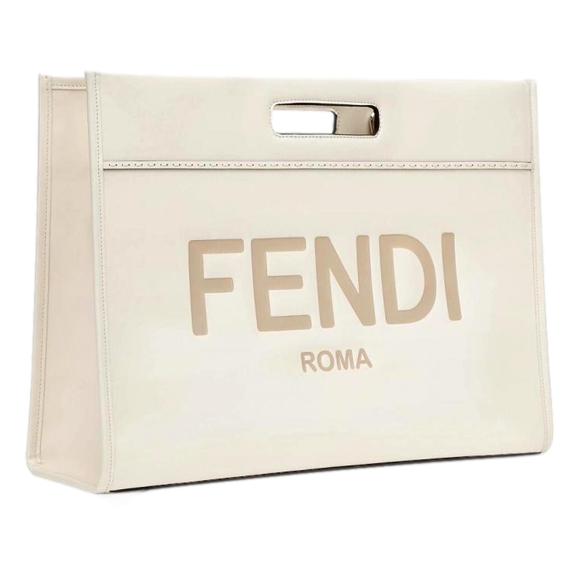 FNDI Logo 2-Way Smooth Ivory Leather Tote Bag