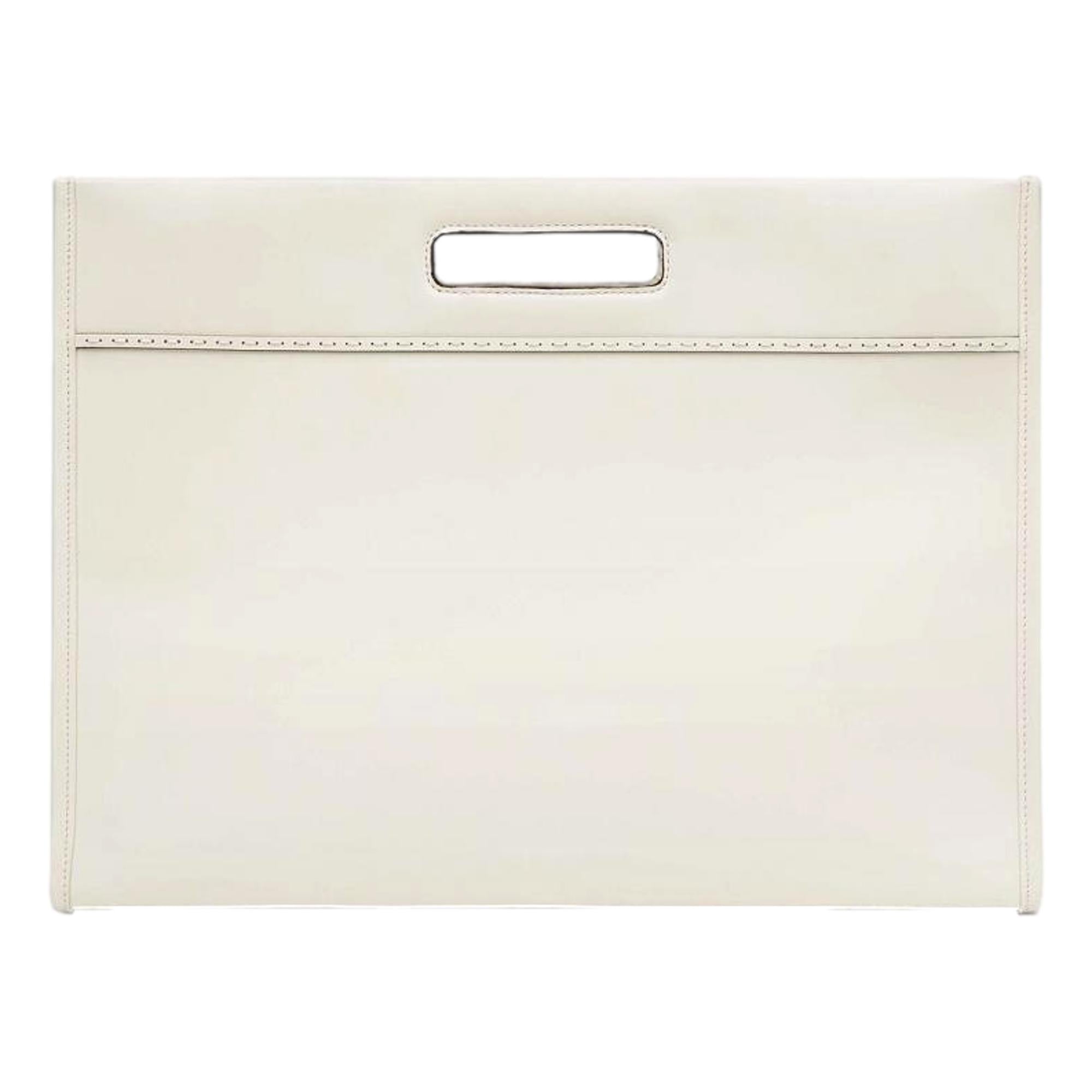 FNDI Logo 2-Way Smooth Ivory Leather Tote Bag
