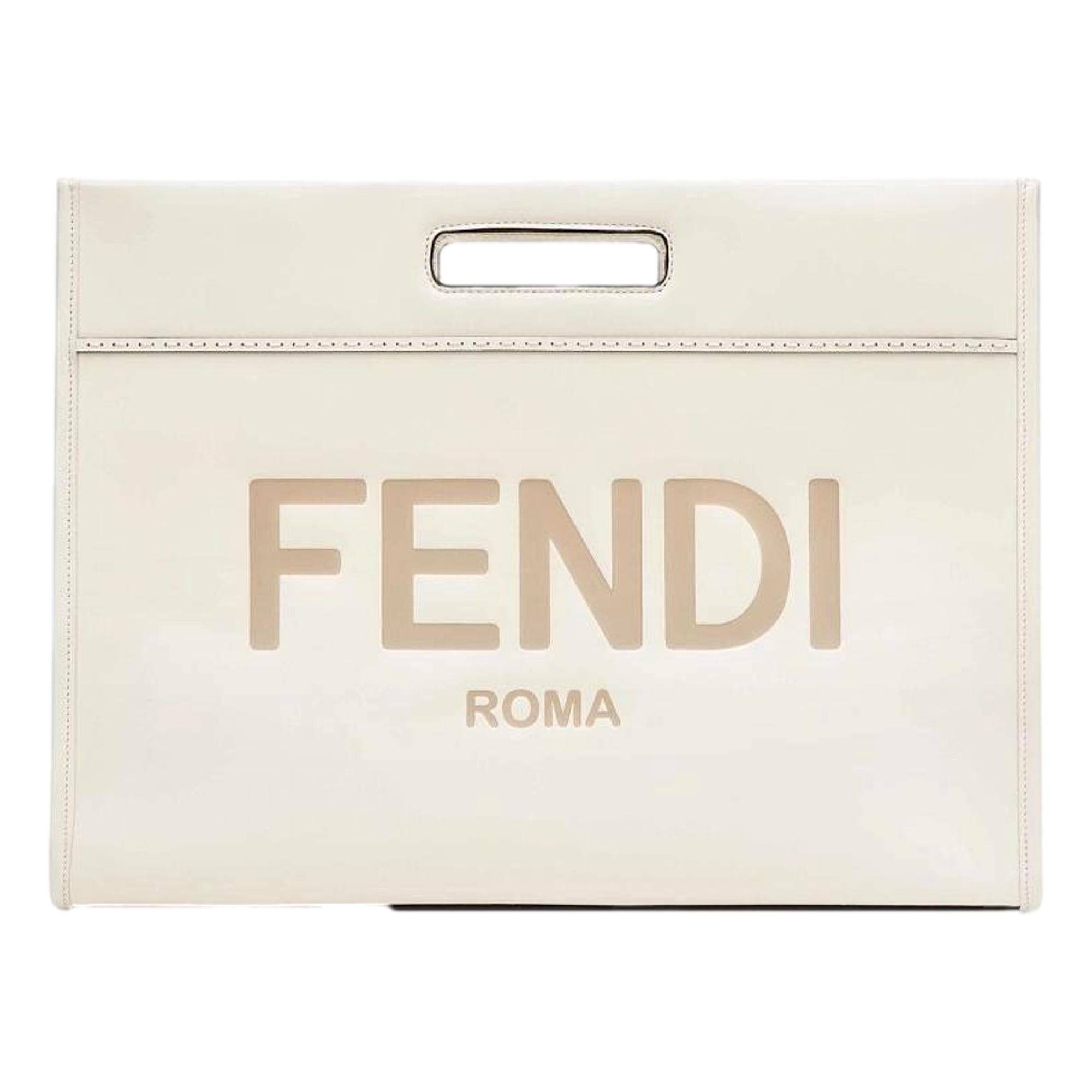 FNDI Logo 2-Way Smooth Ivory Leather Tote Bag