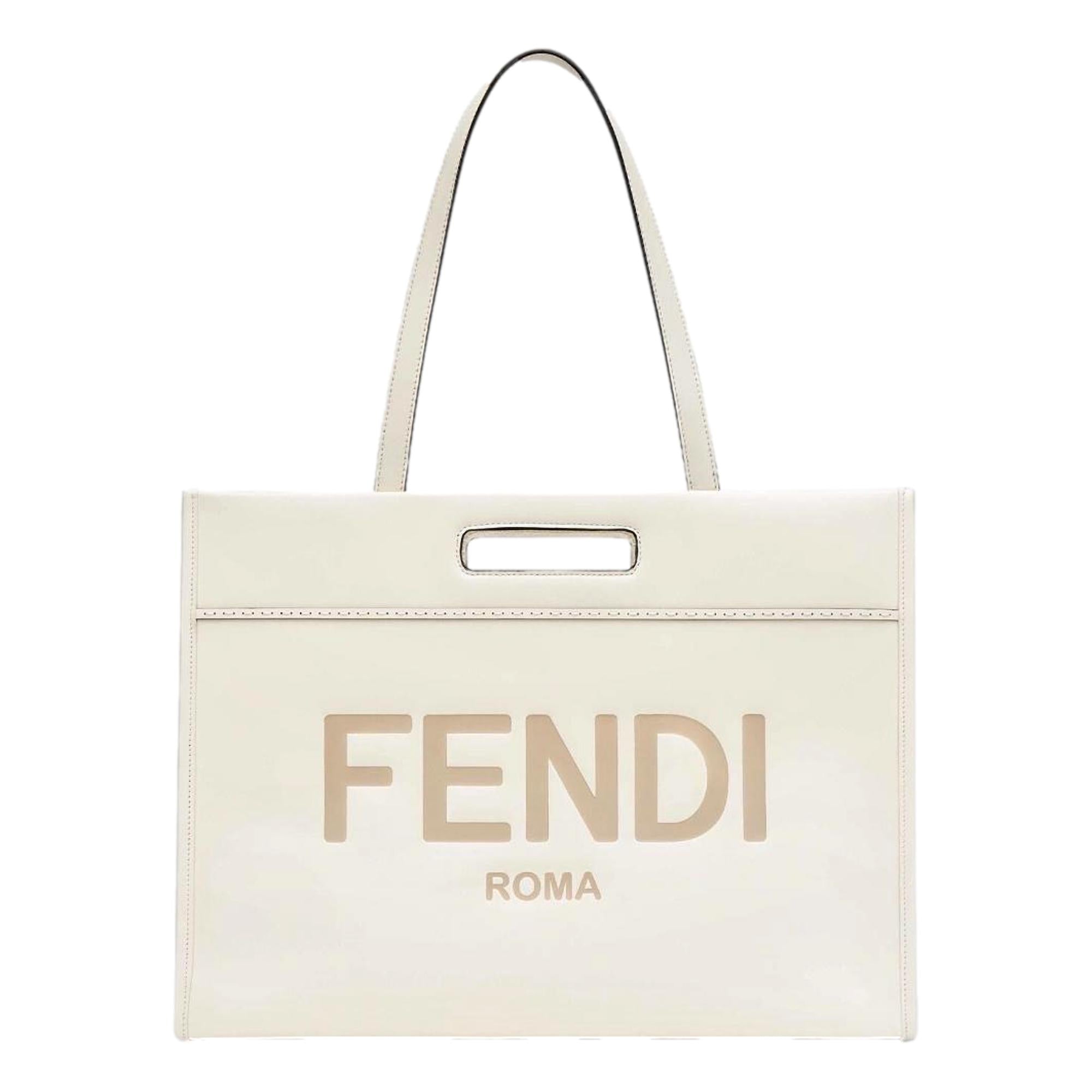 FNDI Logo 2-Way Smooth Ivory Leather Tote Bag