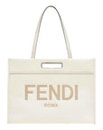 FNDI Logo 2-Way Smooth Ivory Leather Tote Bag