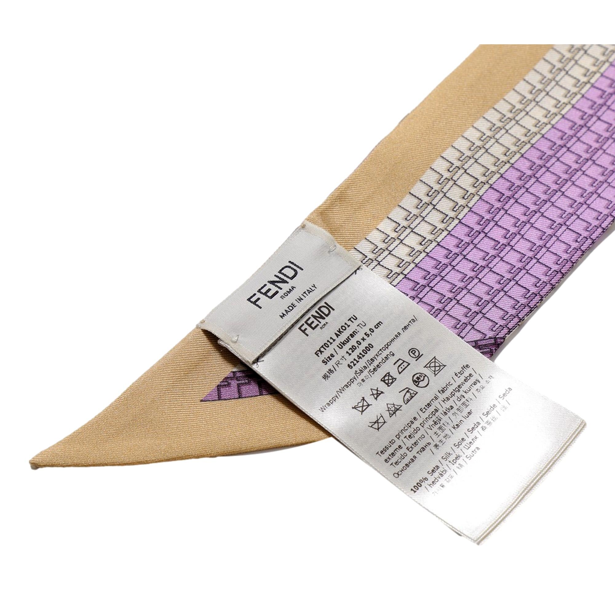 FNDI Logo Print Lilac and Beige Women's Wrappy Sillk Scarf
