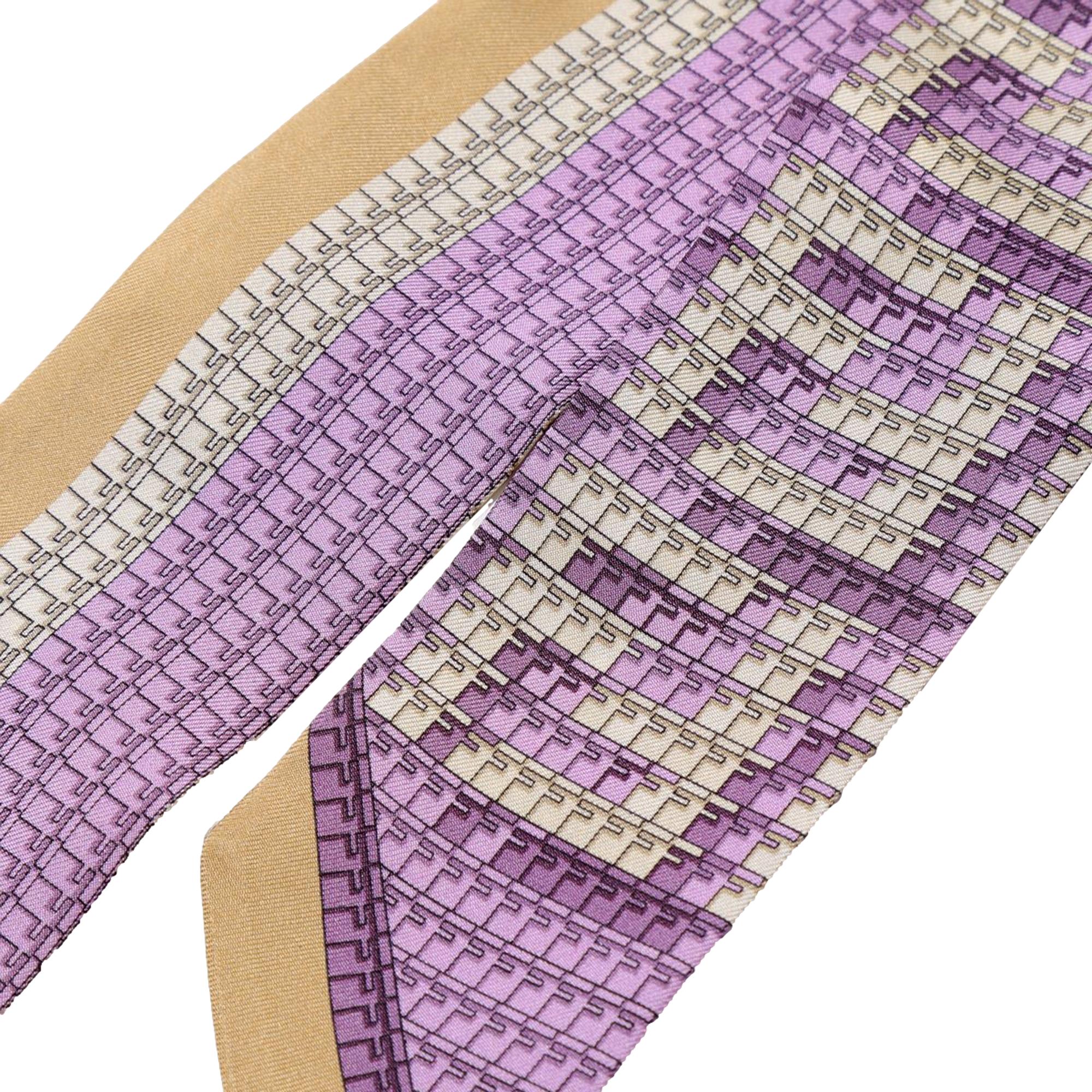 FNDI Logo Print Lilac and Beige Women's Wrappy Sillk Scarf