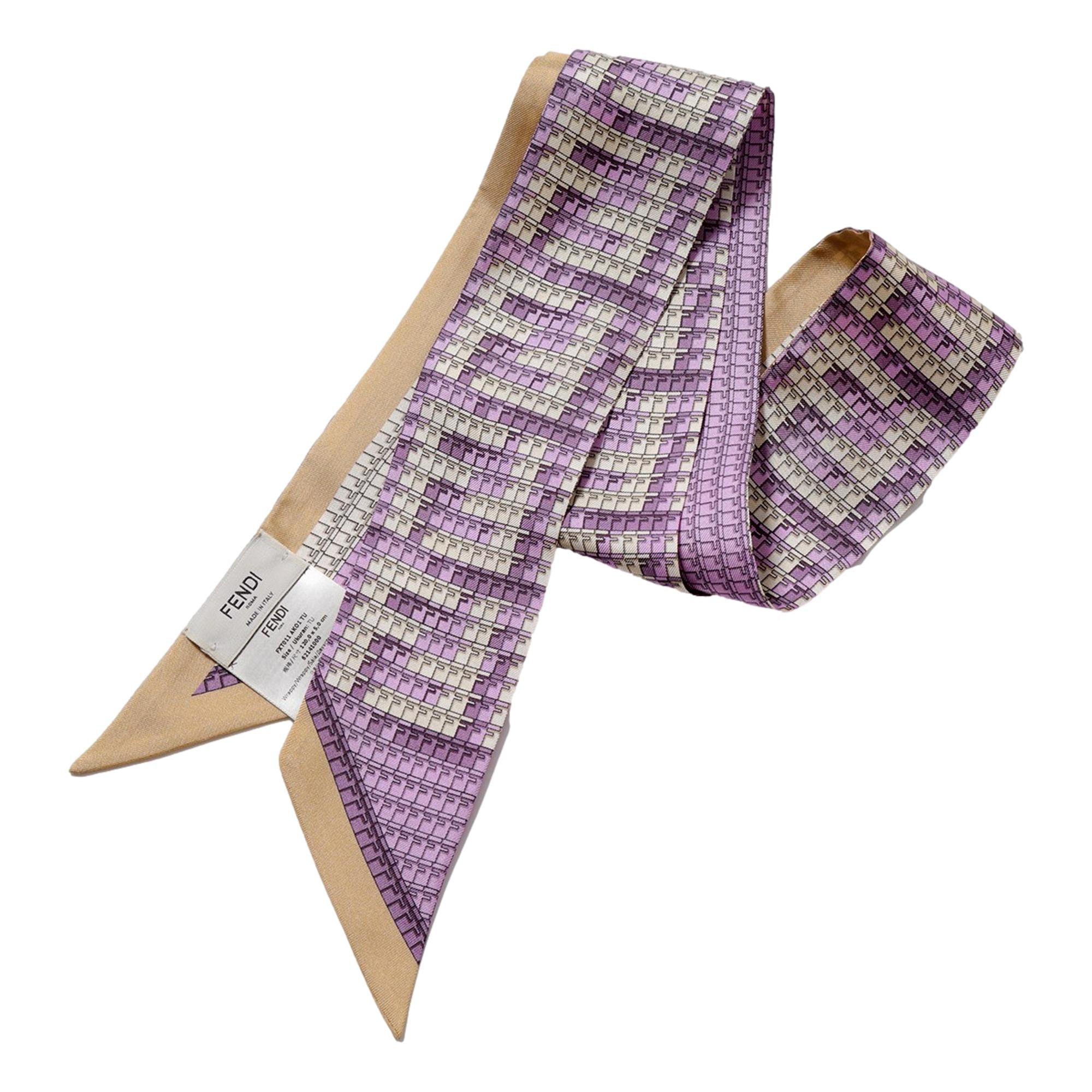 FNDI Logo Print Lilac and Beige Women's Wrappy Sillk Scarf