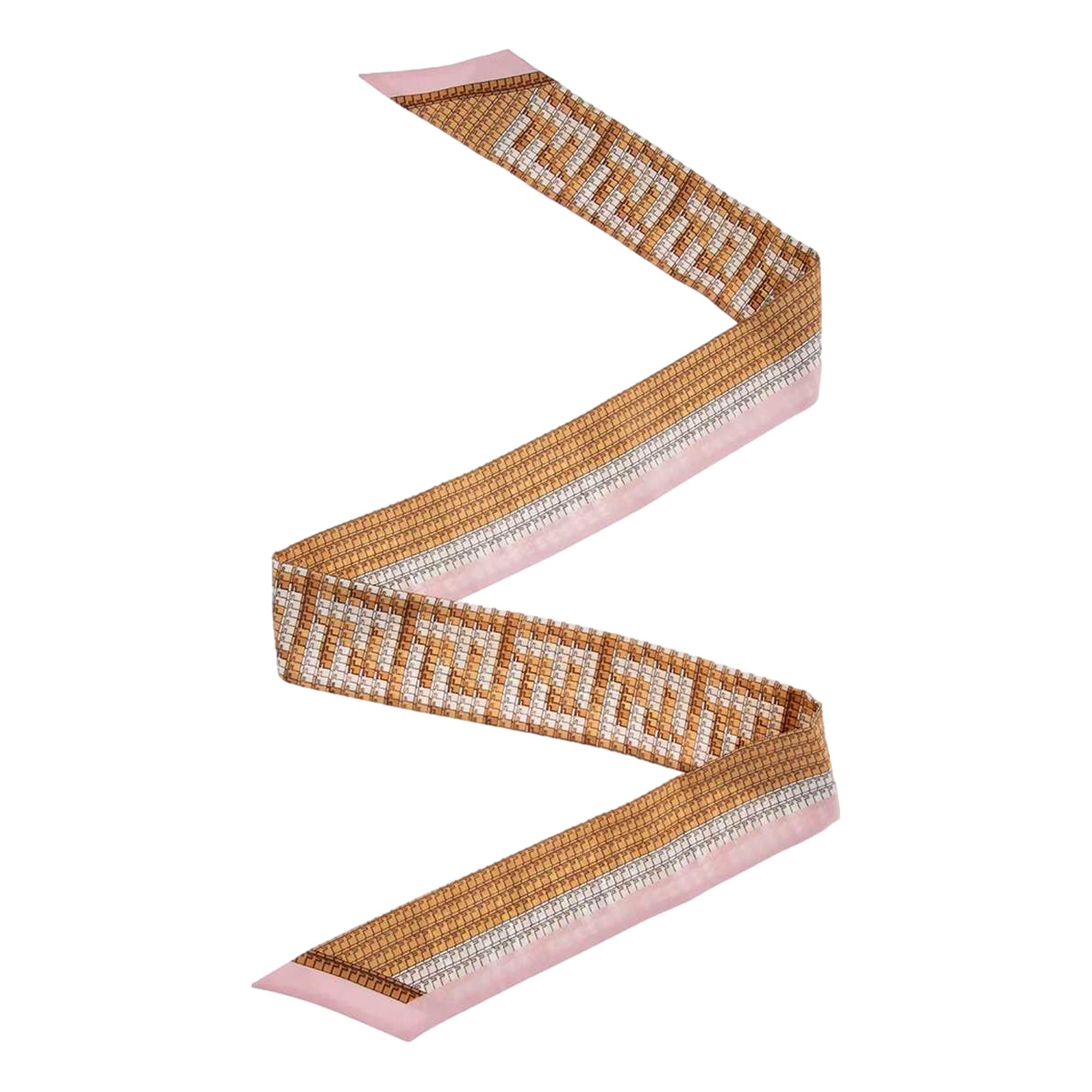 FNDI Logo Print Pink and Beige Women's Wrappy Silk Scarf