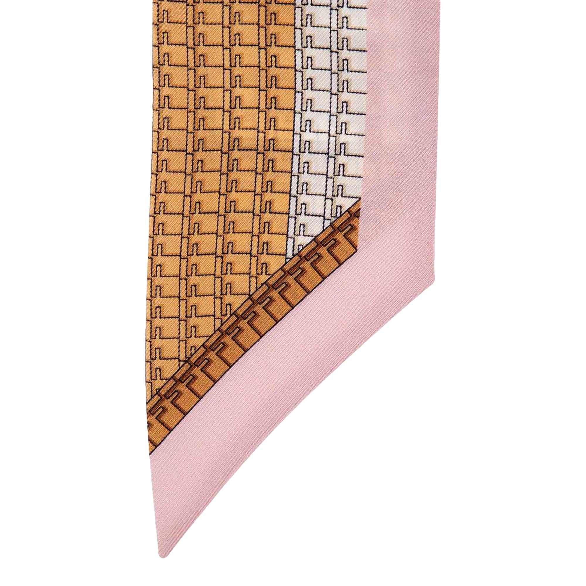 FNDI Logo Print Pink and Beige Women's Wrappy Silk Scarf