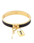 FNDI Master Key Black Leather Gold Small Bracelet