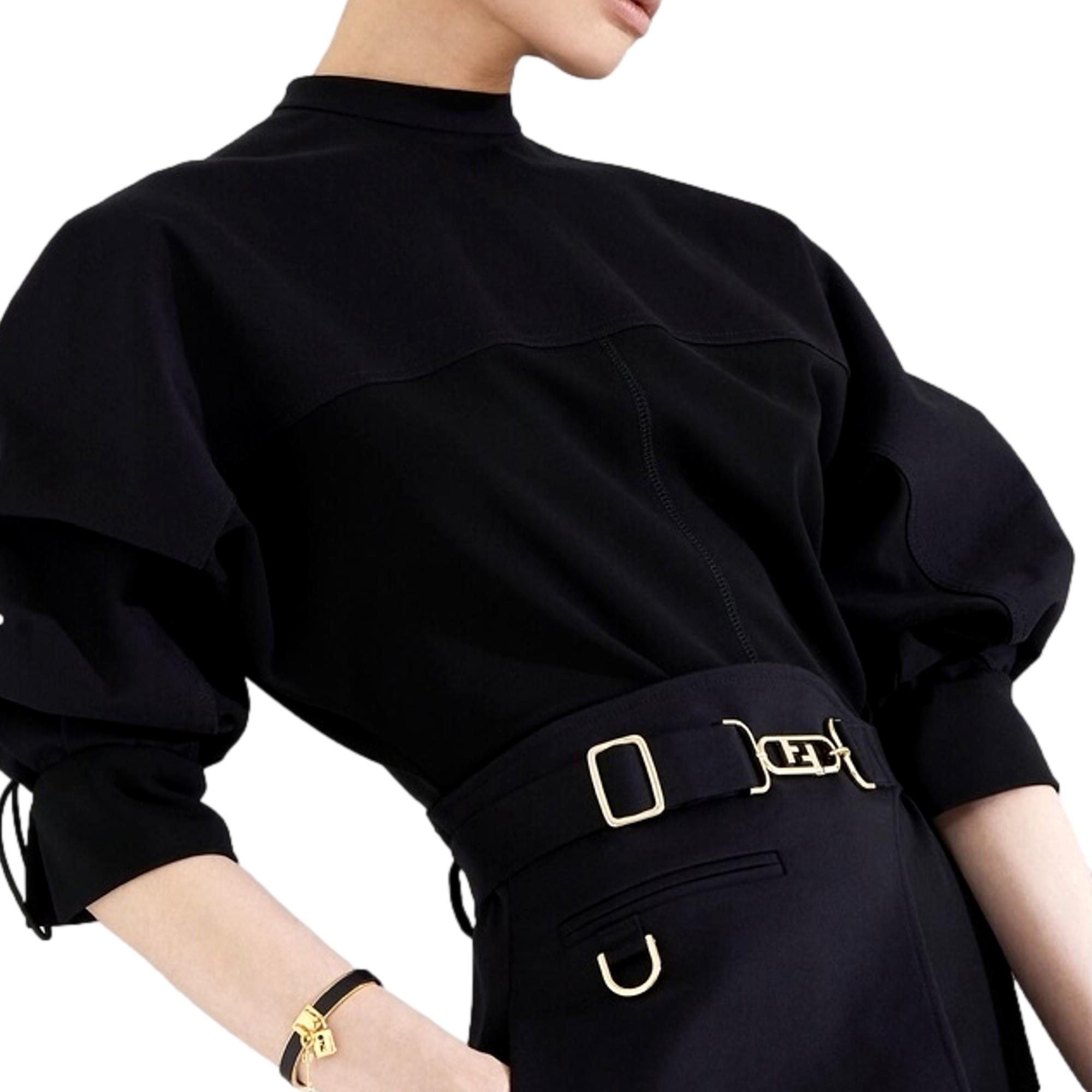 FNDI Master Key Black Leather Gold Small Bracelet