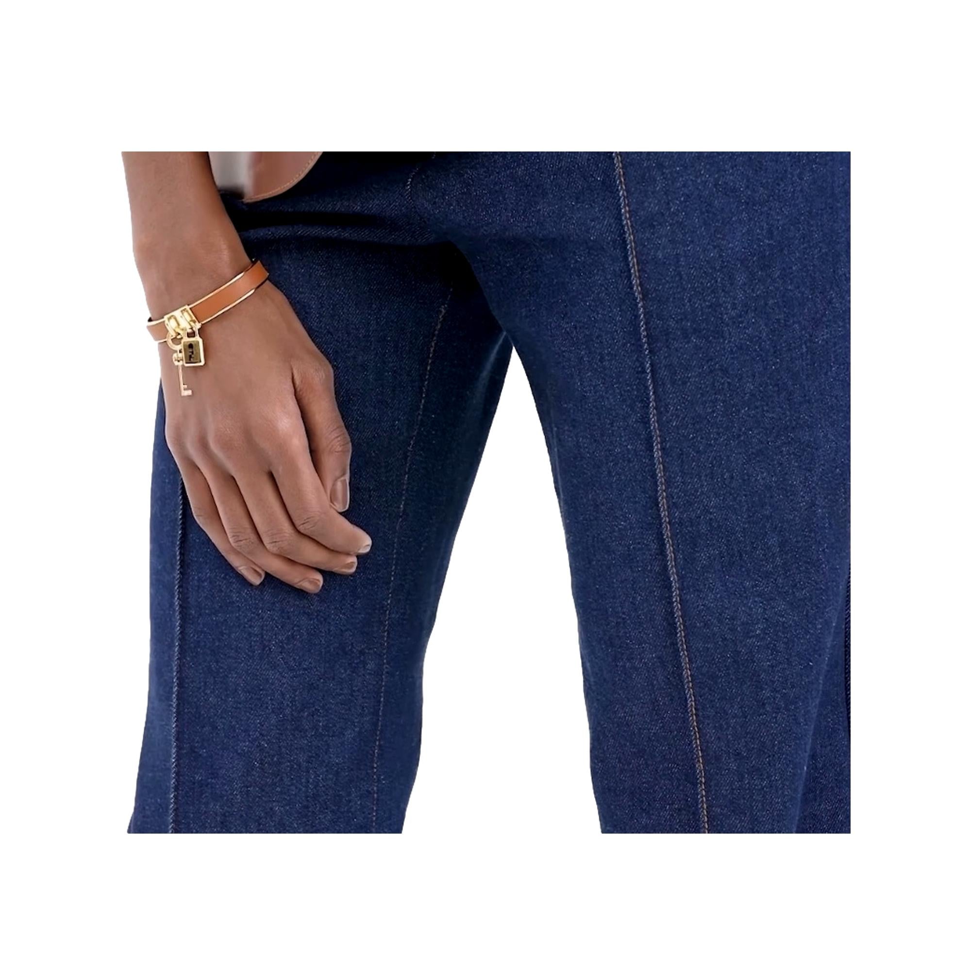 FNDI Master Key Brandy Leather Gold Medium Bracelet