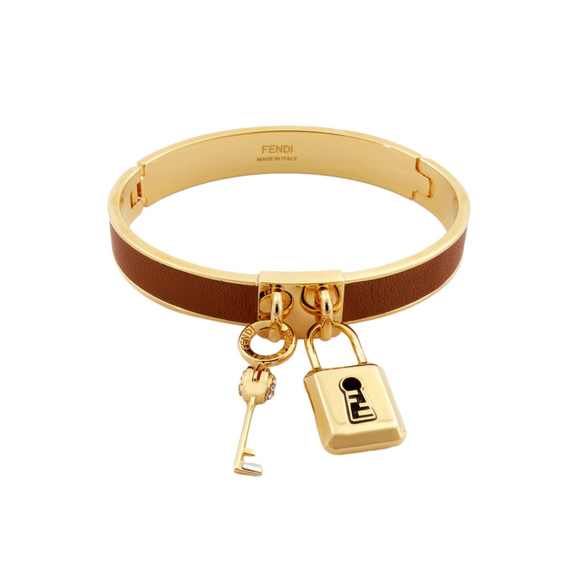 FNDI Master Key Brandy Leather Gold Medium Bracelet