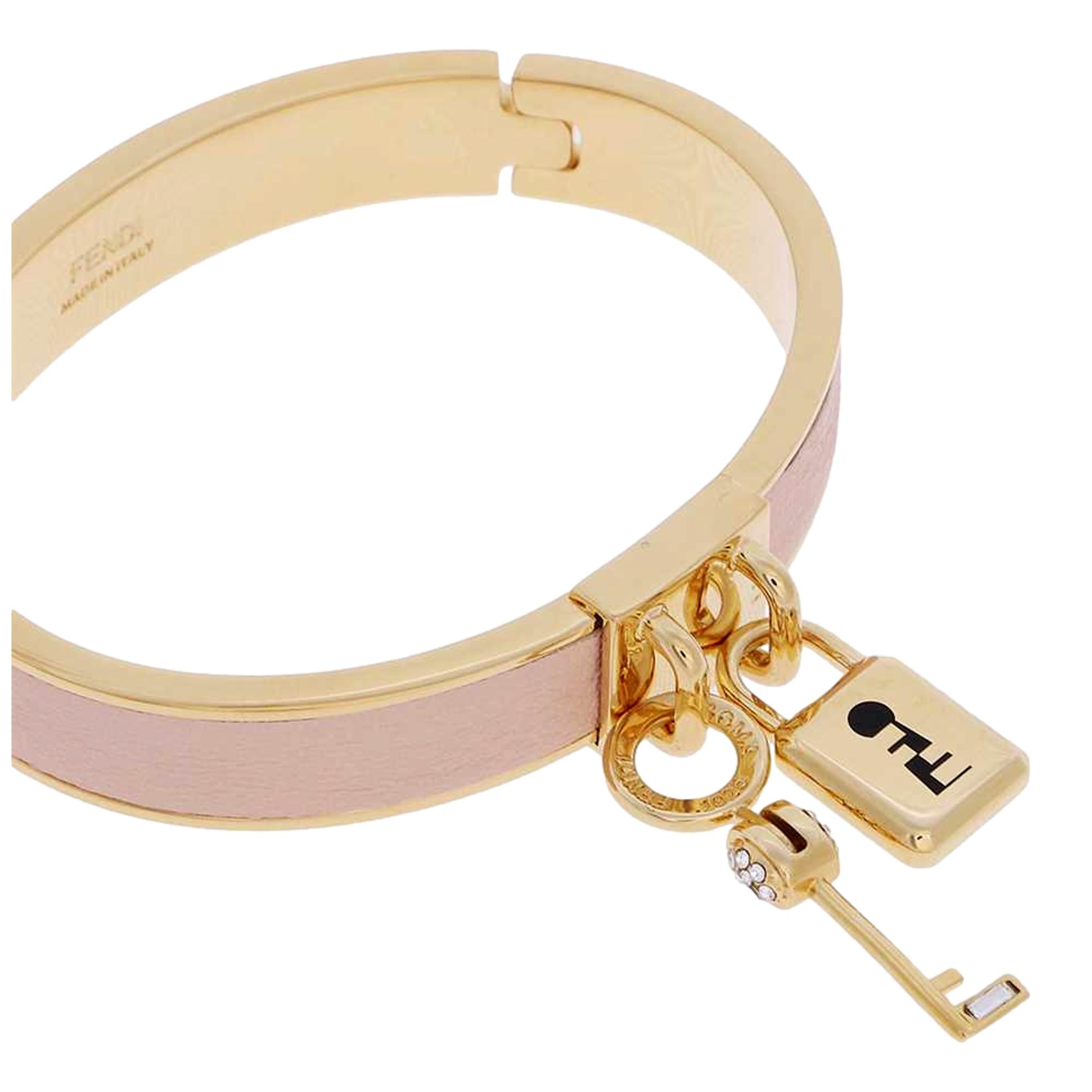 FNDI Master Key Light Rose Leather Gold Medium Bracelet