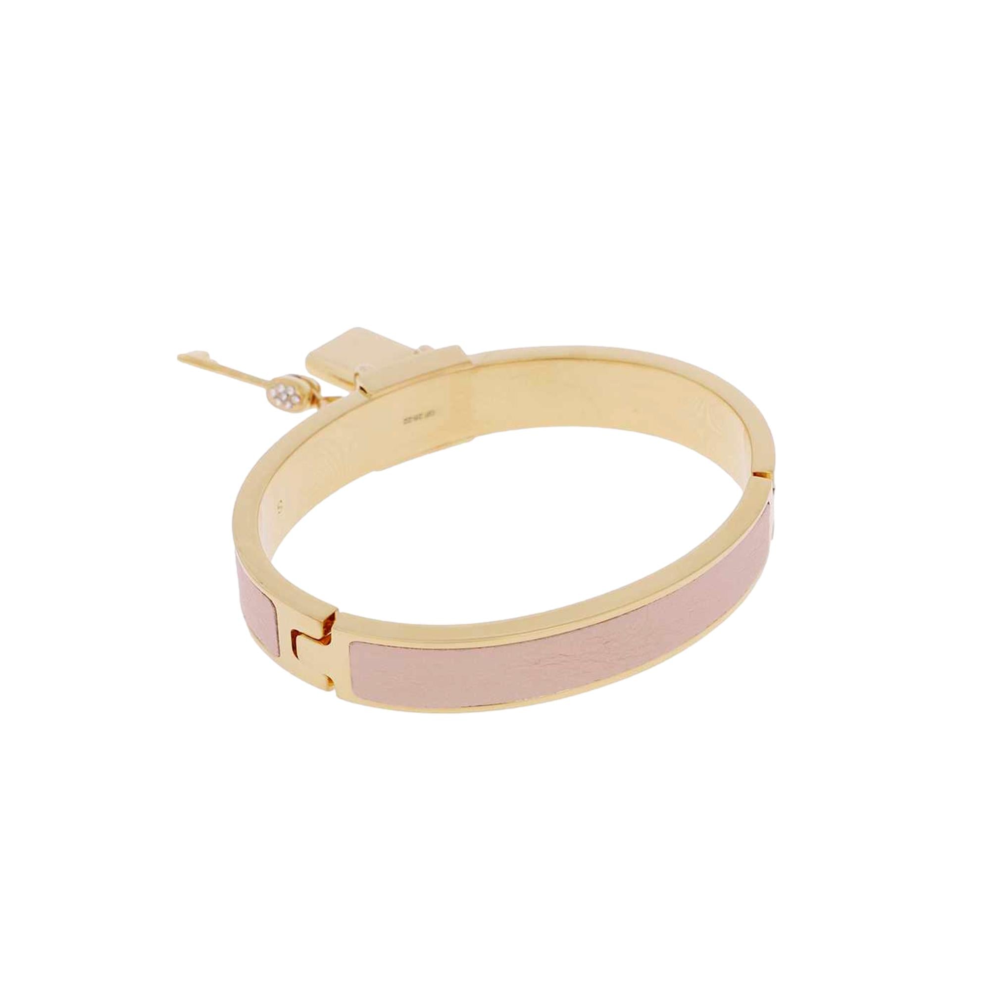 FNDI Master Key Light Rose Leather Gold Medium Bracelet