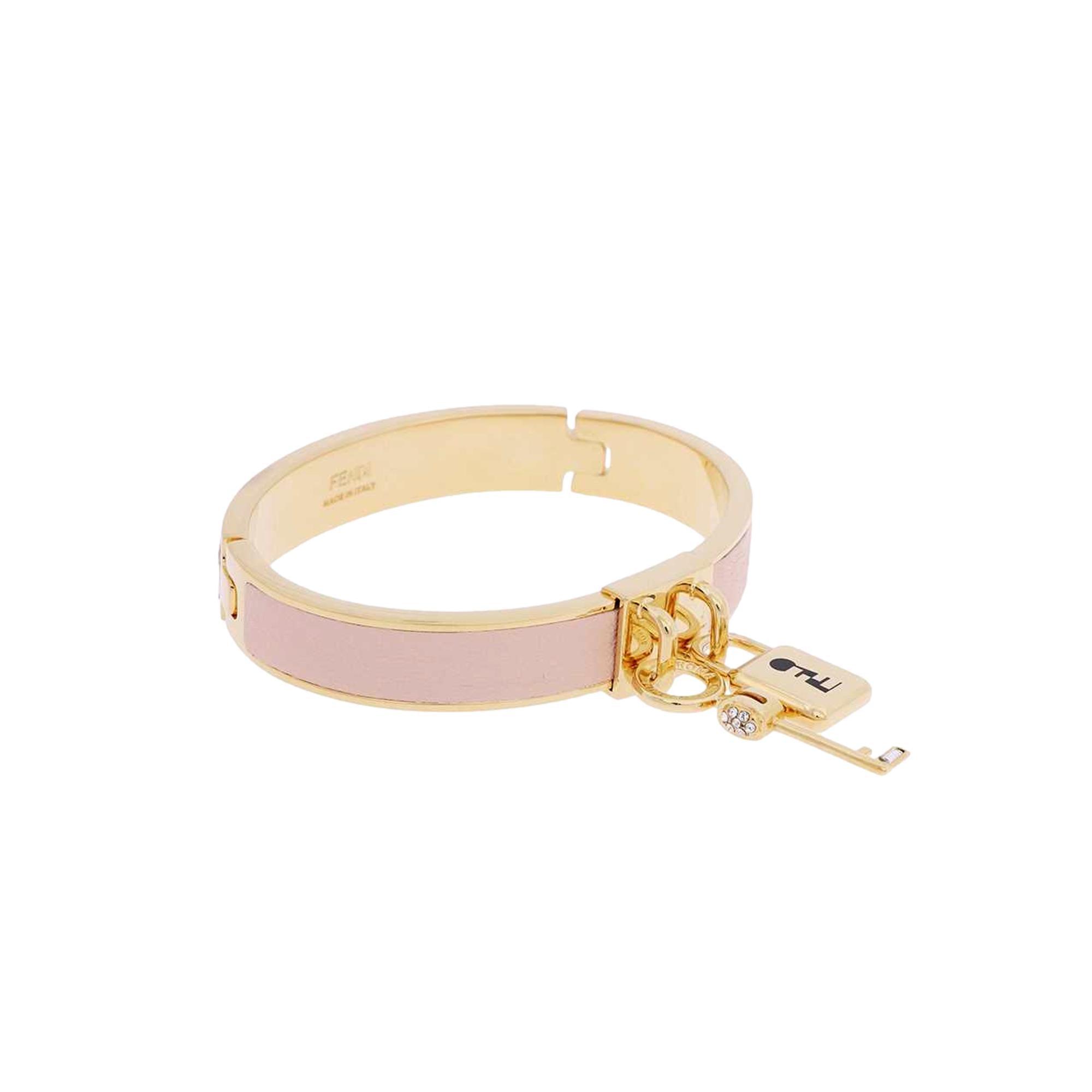 FNDI Master Key Light Rose Leather Gold Medium Bracelet