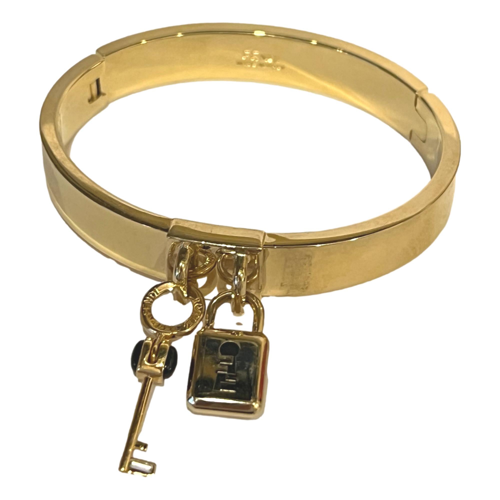 FNDI Master Key Pendant Gold Finish Metal Medium Cuff Bracelet