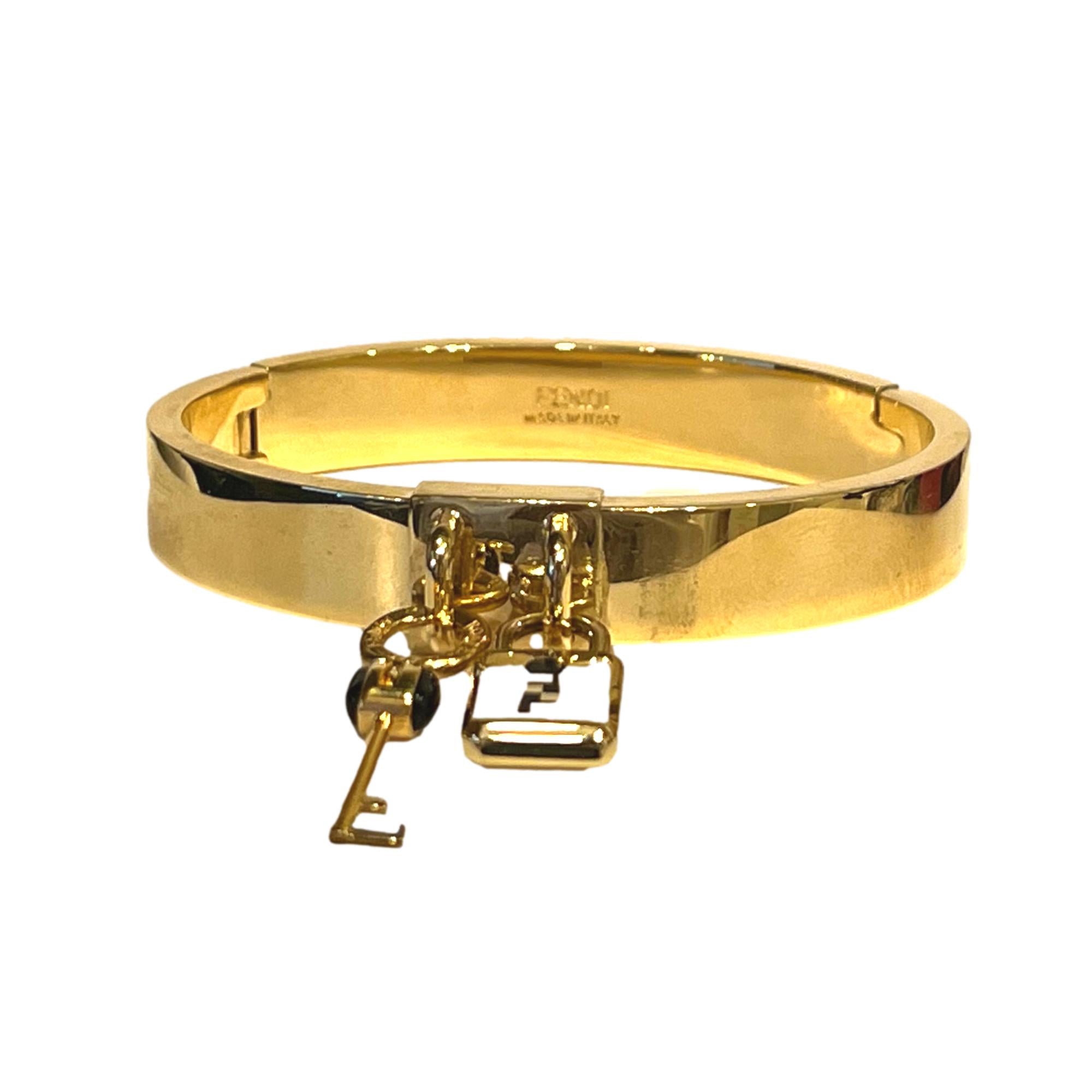 FNDI Master Key Pendant Gold Finish Metal Medium Cuff Bracelet