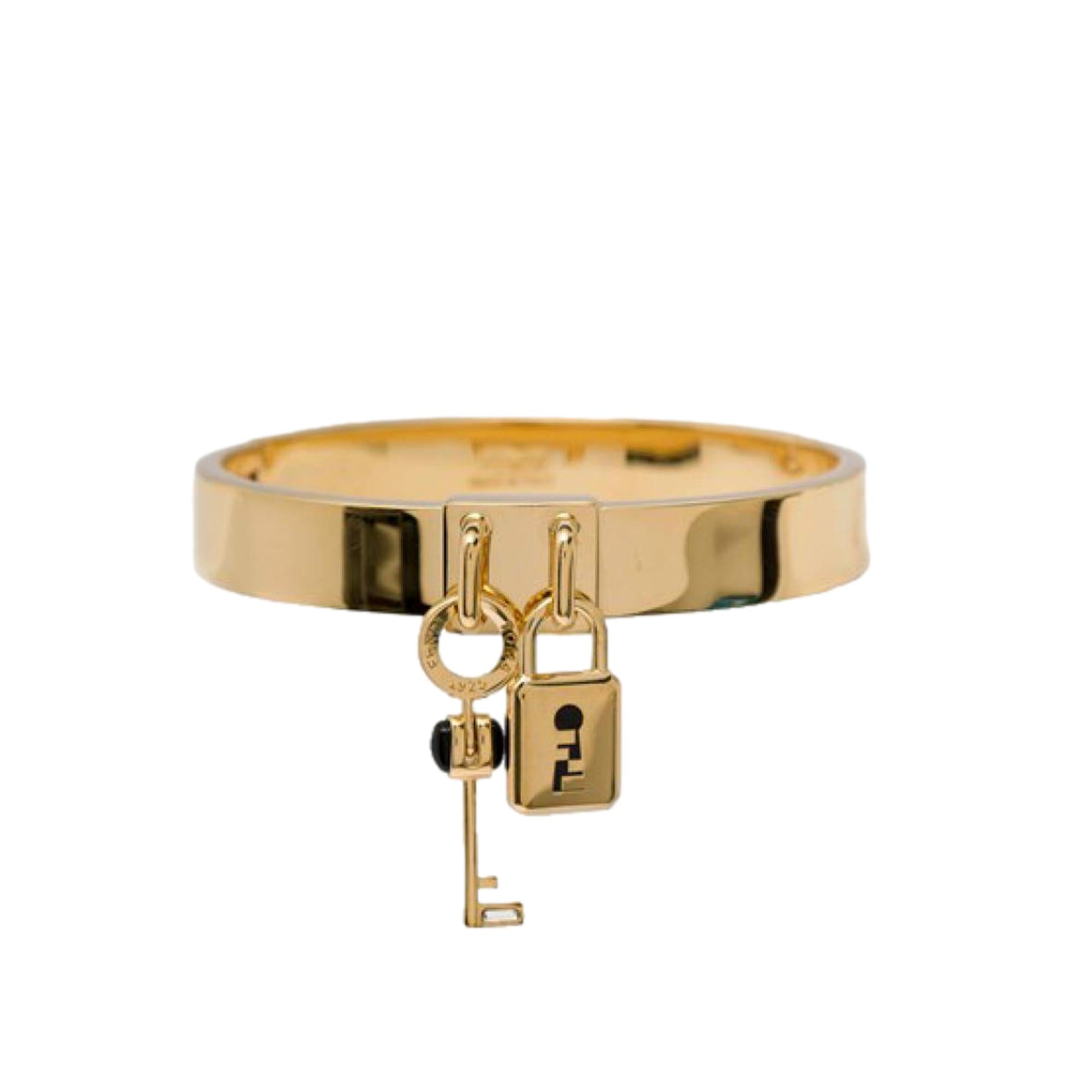 FNDI Master Key Pendant Gold Finish Metal Medium Cuff Bracelet