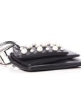 FNDI Black Leather Pearl Studded Triplette Multi Clutch Handbag