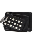 FNDI Black Leather Pearl Studded Triplette Multi Clutch Handbag