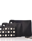 FNDI Black Leather Pearl Studded Triplette Multi Clutch Handbag