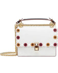 FNDI Kan I White Multi Color Flowers Leather Chain Bag