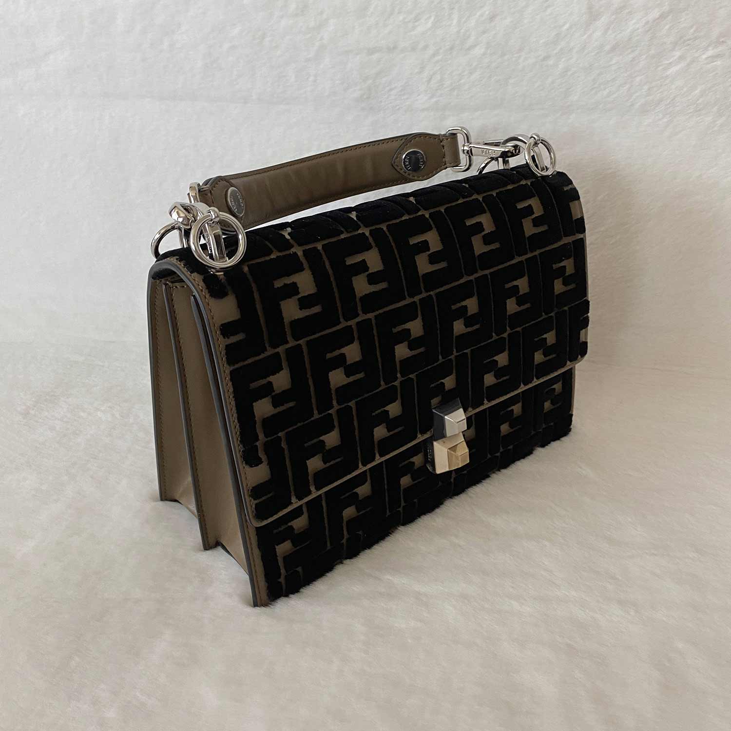 FNDI Kan I Zucca Velvet Medium Shoulder Bag