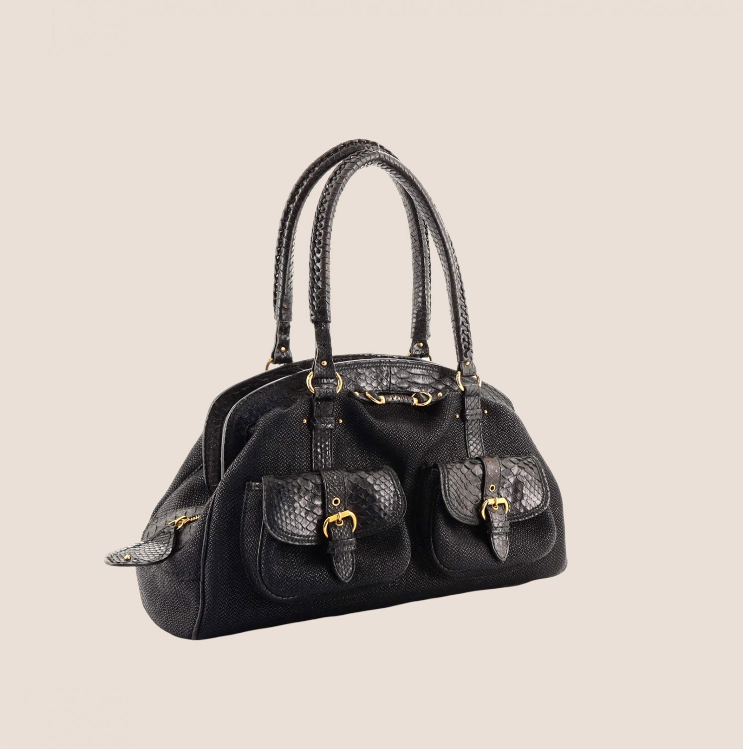 CHRISTIAN DOR BLACK PYTHON DETECTIVE BAG