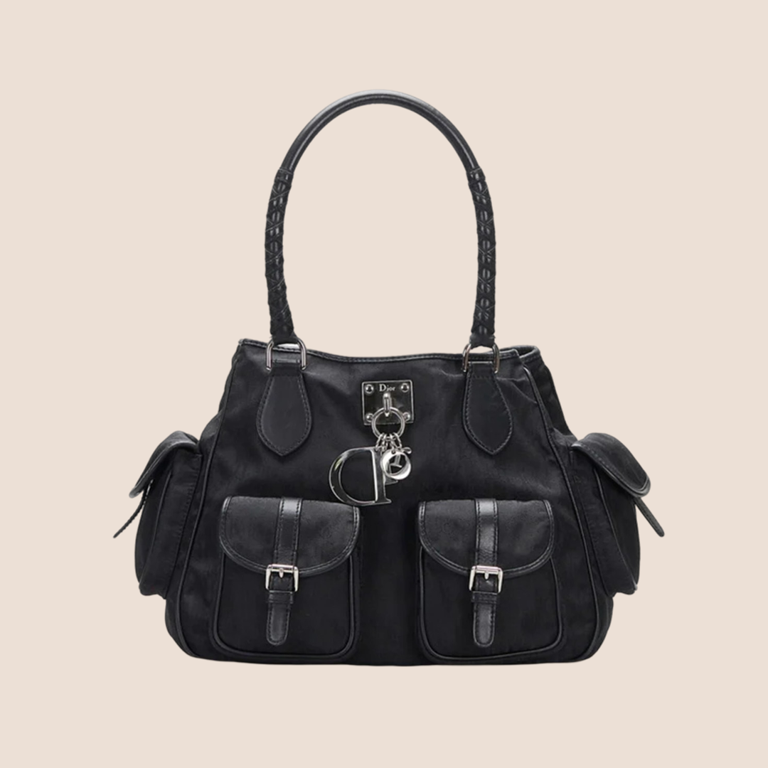 CHRISTIAN DOR BLACK DORISSIMO CANVAS MULTIPOCKET CHARM BAG