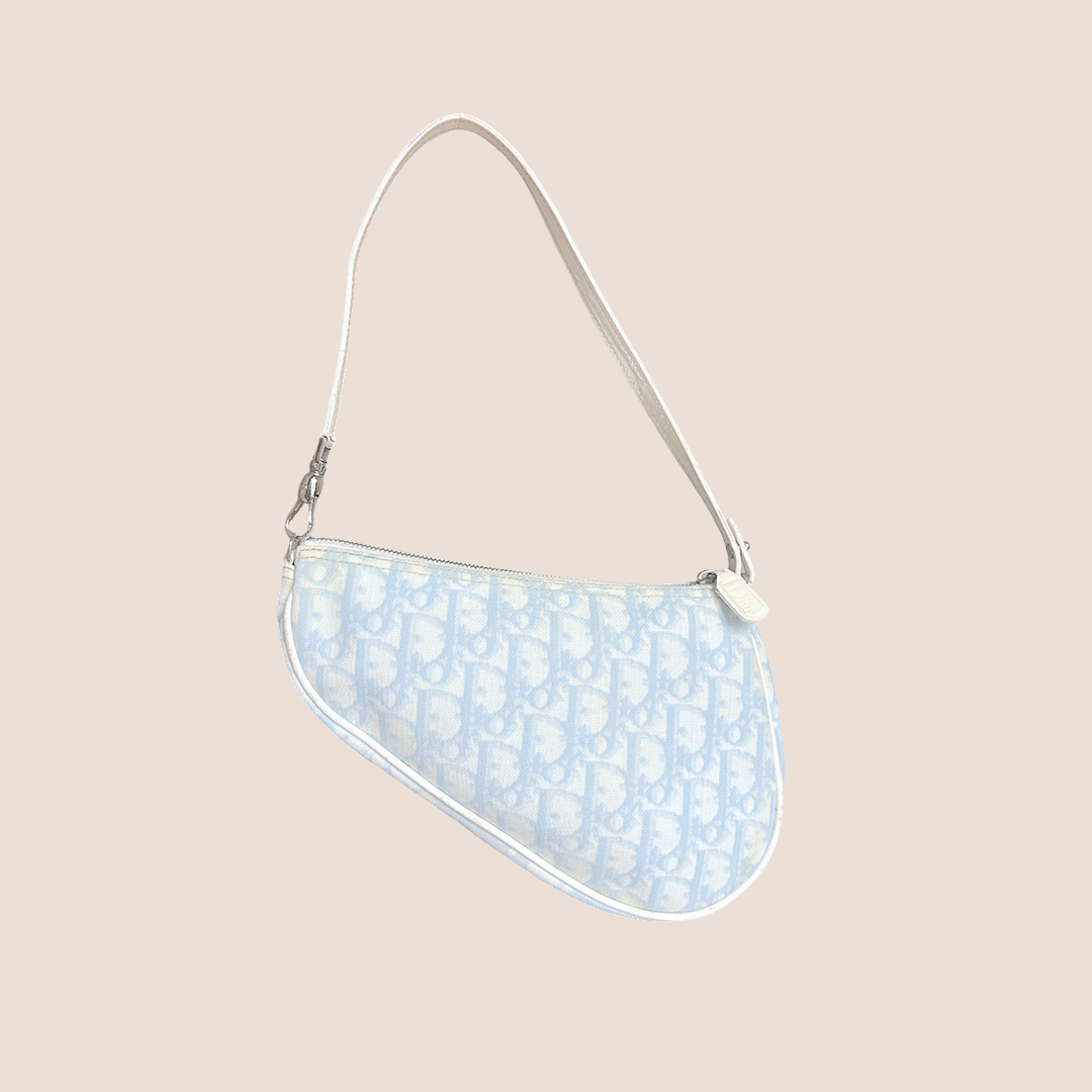 CHRISTIAN DOR BABY BLUE OBLIQUE CANVAS SADDLE BAG