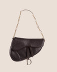 CHRISTIAN DOR BROWN OSTRICH LEATHER CHAIN SADDLE BAG